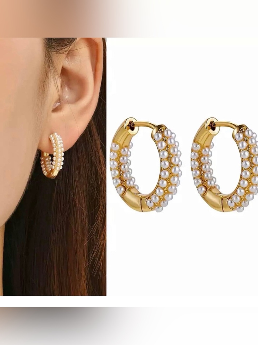 18K Gold Plated Pearl Huggie Hoop Earrings I Tarnish Resistant Dainty Elegant